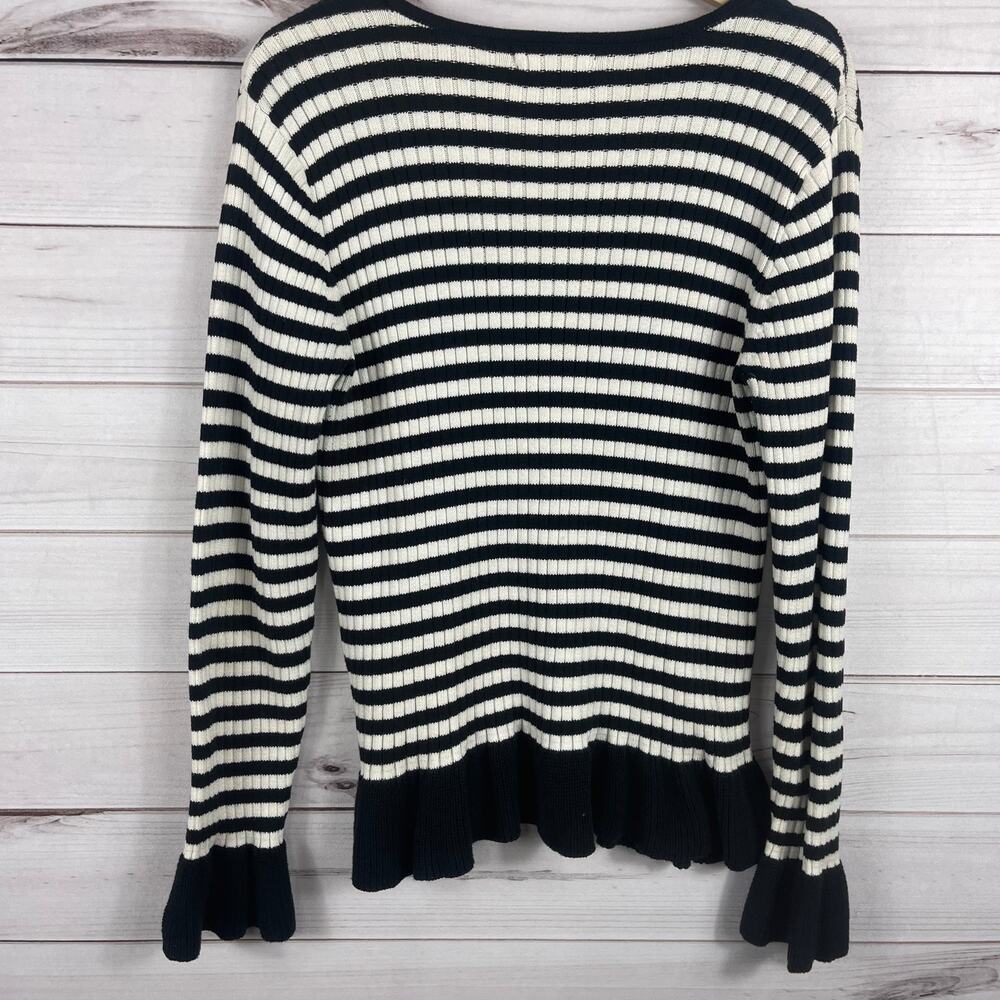 American Living City Brights Black White Stripe Cotton Ribbed Knit V Neck Size L - Picture 7 of 8